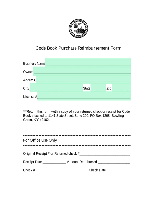 Code Book Purchase Reimbursement Form screenshot