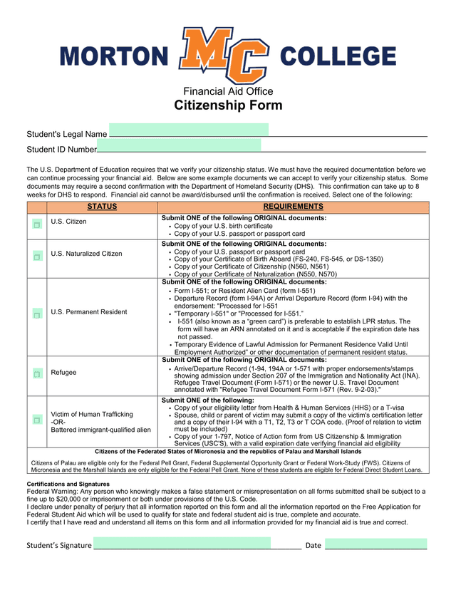 Citizenship Form screenshot