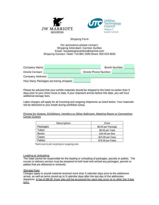Shipping Form screenshot