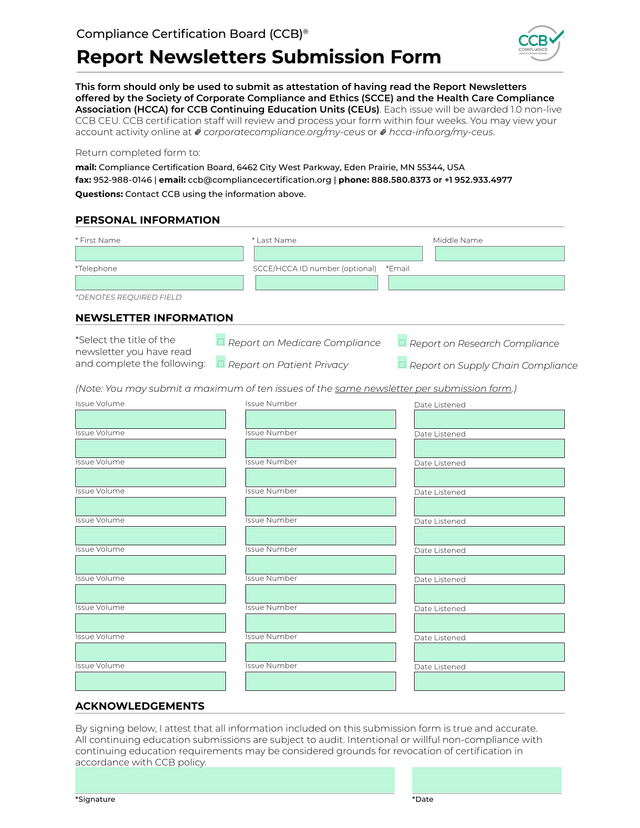 Report Newsletters Submission Form screenshot