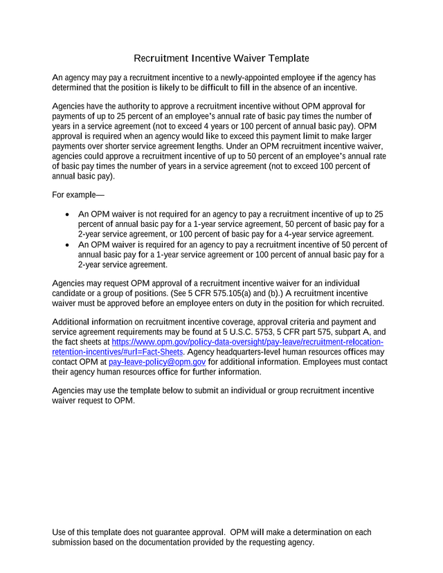 Recruitment Incentive Waiver Template screenshot