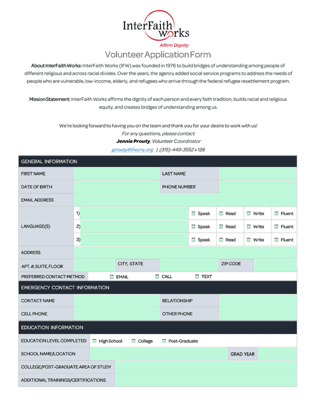 Volunteer Application Form screenshot