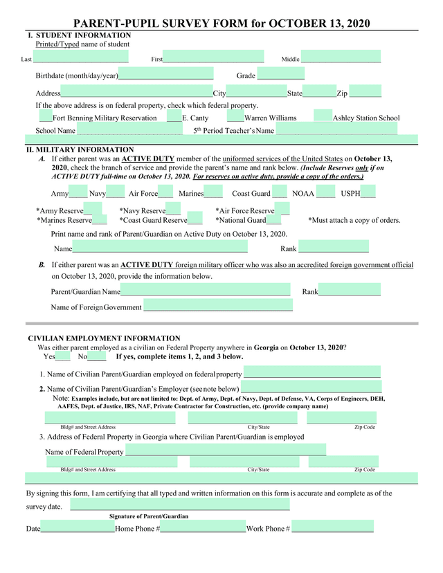 Parent Pupil Survey Form screenshot