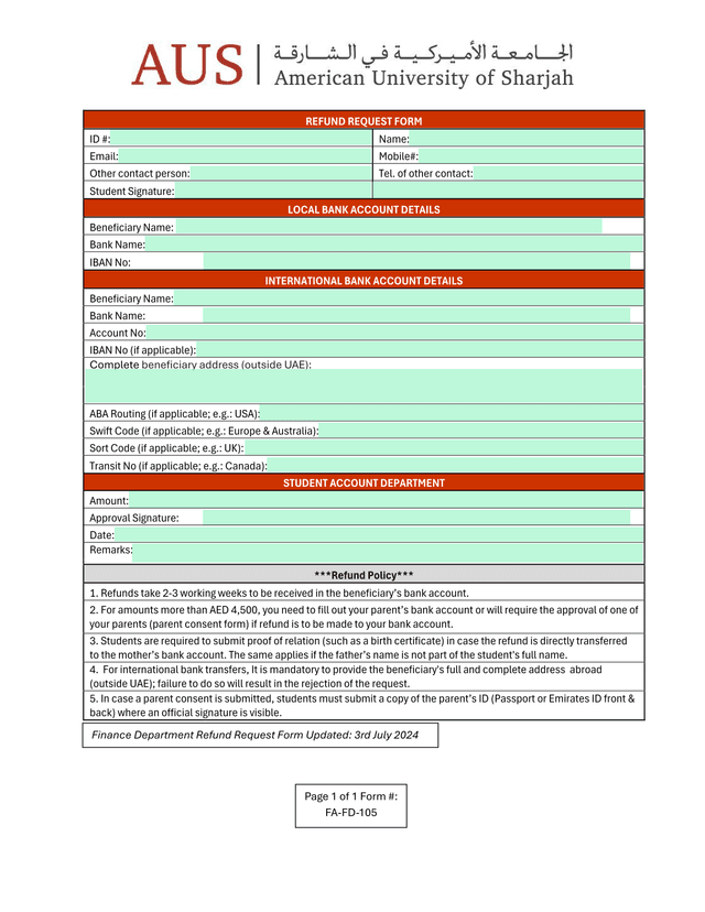 Refund Request Form screenshot