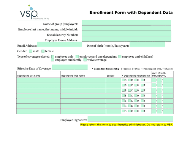 Enrollment Form With Dependent Data screenshot