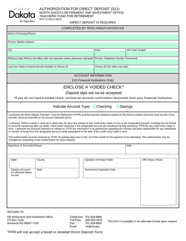 Authorization For Direct Deposit screenshot