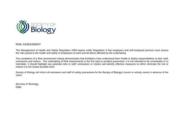 Society Of Biology Risk Assessment Form screenshot