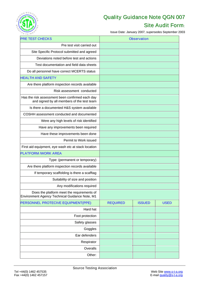 Site Audit Form screenshot