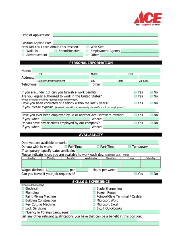 Employment Application screenshot