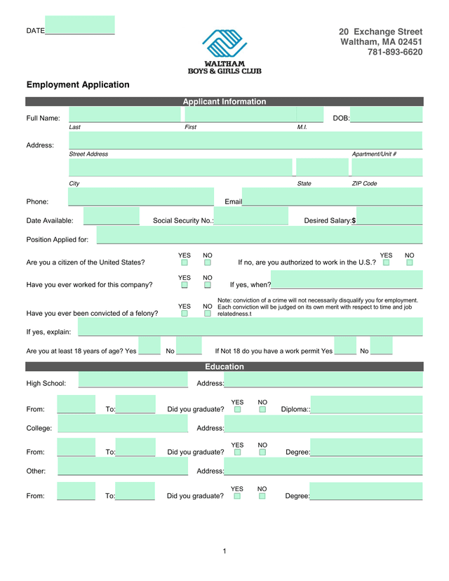 Employment Application screenshot
