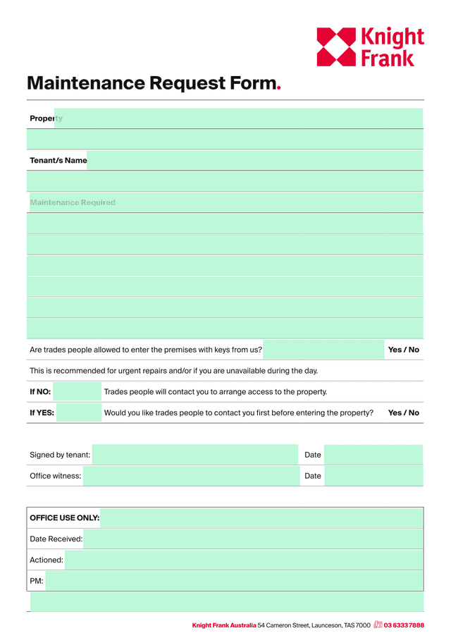 Maintenance Request Form screenshot