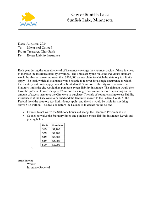 Insurance Renewal Memo screenshot