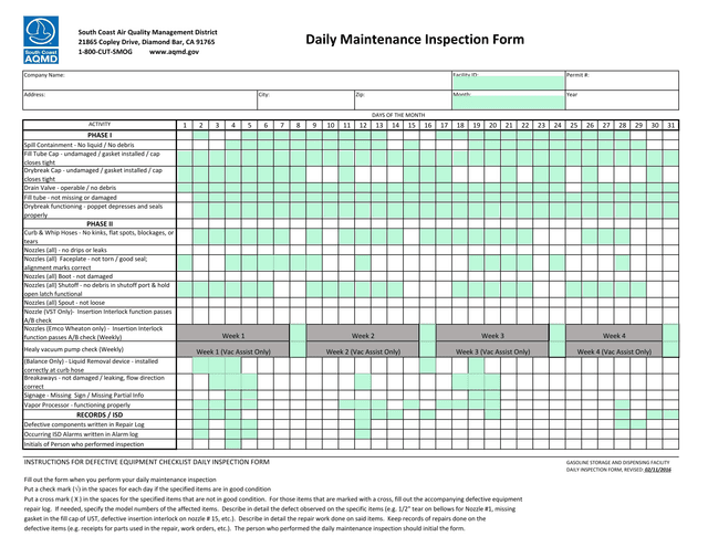 Daily Inspection Form For Gasoline Storage And Dispensing Facility screenshot