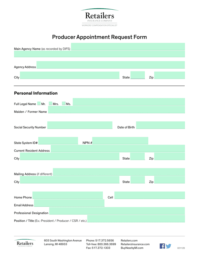 Producer Appointment Request Form screenshot