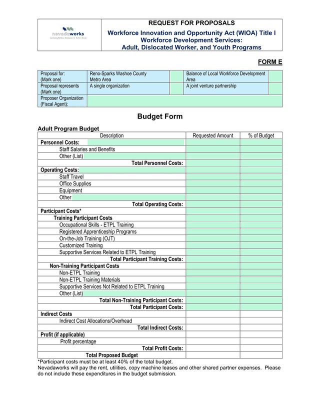 REQUEST FOR PROPOSALS   Workforce Innovation And Opportunity Act (WIOA) Title I Workforce Developmen screenshot
