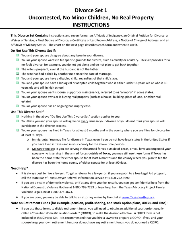 Divorce Set 1   Uncontested, No Minor Children, No Real Property screenshot