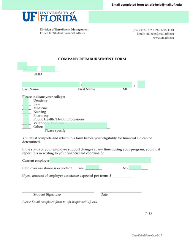 Company Reimbursement Form screenshot
