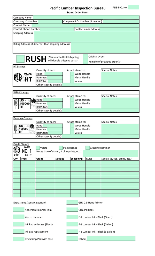 Stamp Order Form screenshot