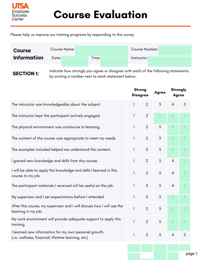 Course Evaluation Form screenshot