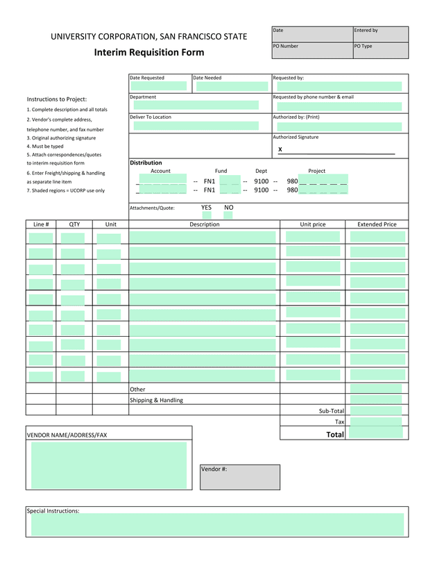 Interim Requisition Form screenshot