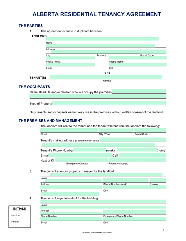 Alberta Residential Tenancy Agreement screenshot