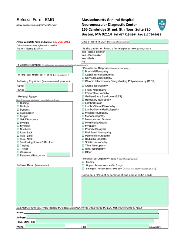 Referral Form EMG screenshot