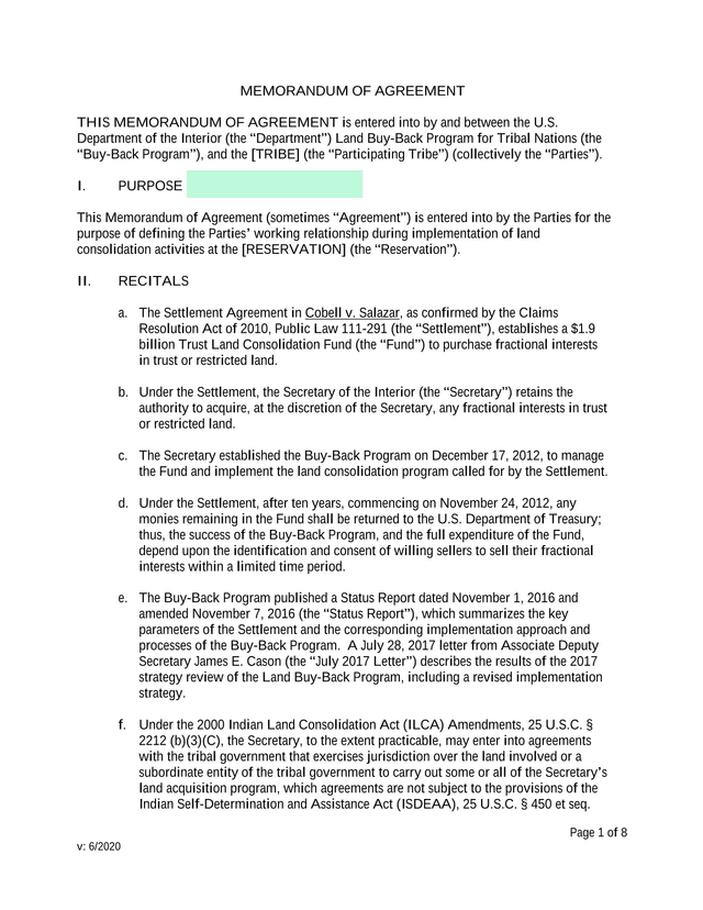 Memorandum Of Agreement screenshot