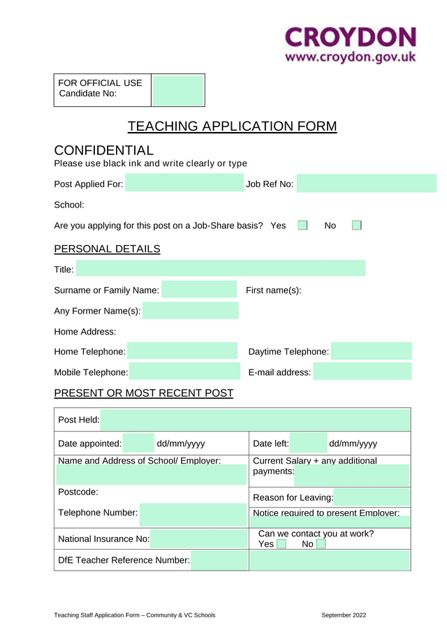 Teaching Staff Application Form  Community  VC Schools screenshot