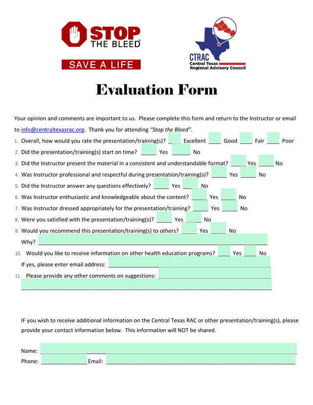 Evaluation Form screenshot