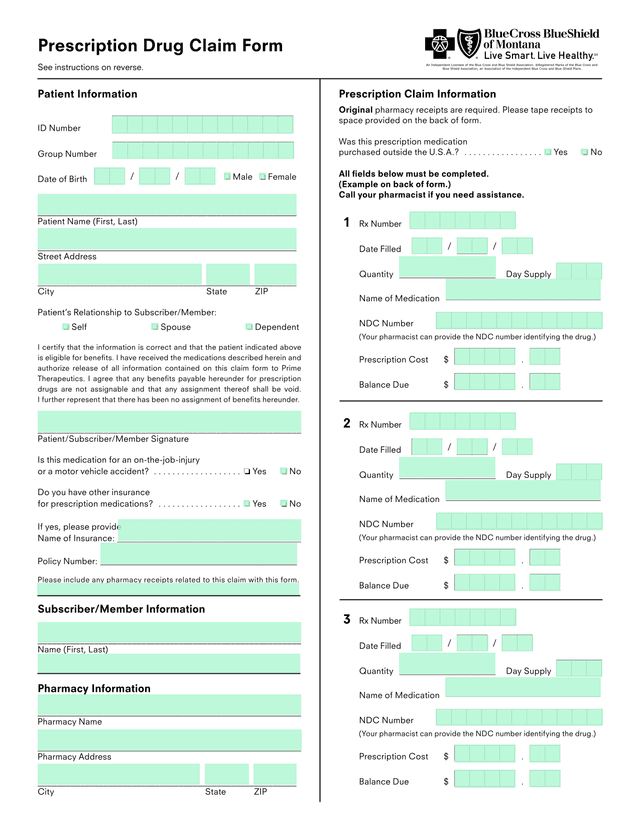 Prescription Drug Claim Form screenshot