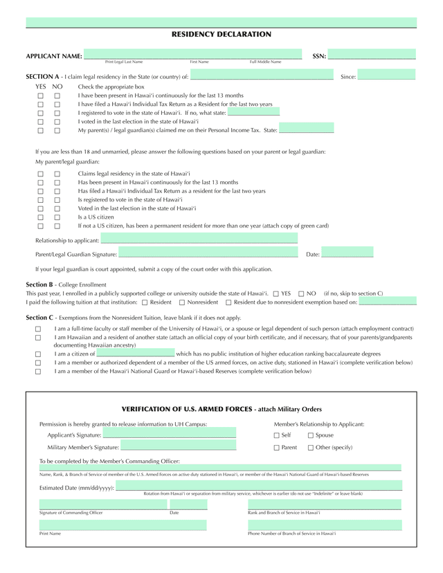Residency Declaration screenshot