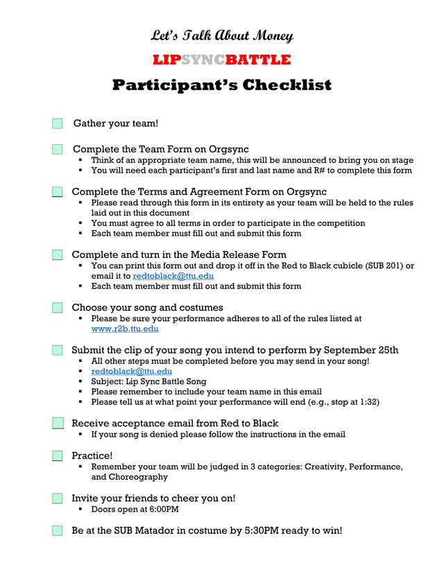 LetS Talk About Money LIPSYNCBATTLE ParticipantS Checklist screenshot