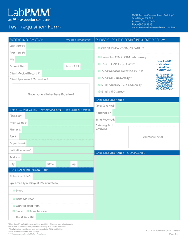 Test Requisition Form screenshot