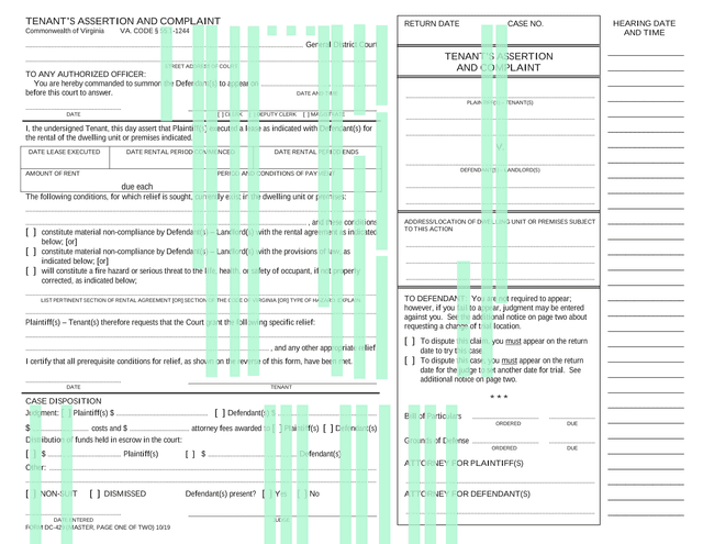 Form DC 429 TenantS Assertion And Complaint screenshot