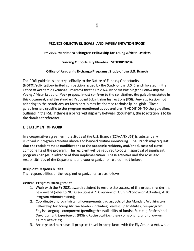 FY 2024 Mandela Washington Fellowship For Young African Leaders   Project Objectives, Goals, And Imp screenshot
