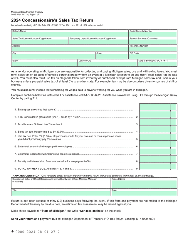 2024 ConcessionaireS Sales Tax Return screenshot