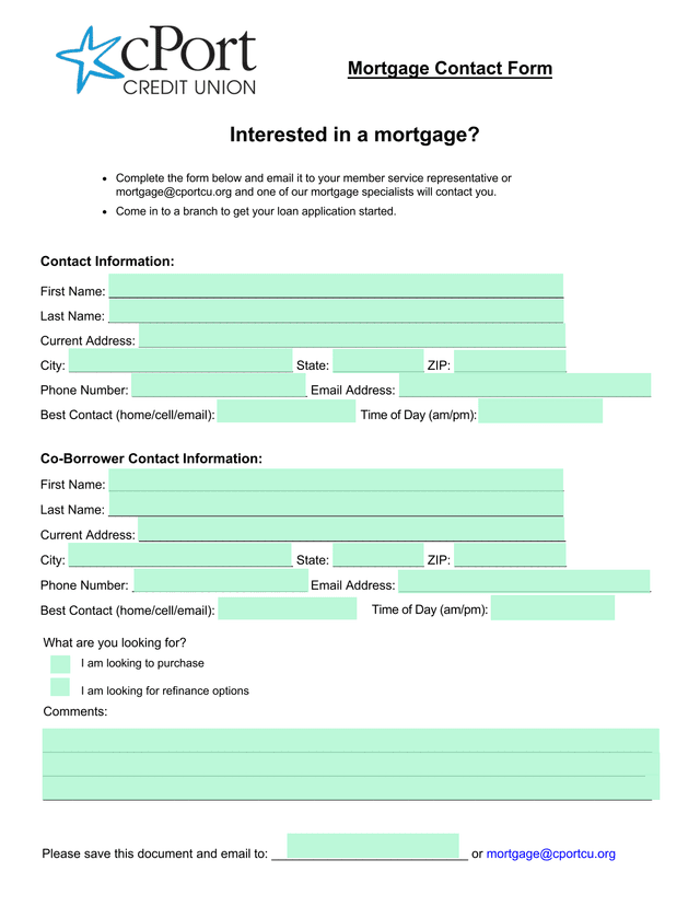 Mortgage Contact Form screenshot