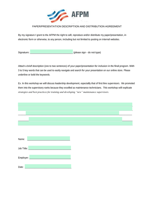 PAPERPRESENTATION DESCRIPTION AND DISTRIBUTION AGREEMENT screenshot