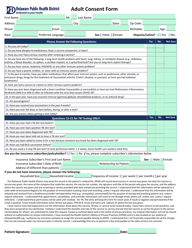 Adult Consent Form screenshot