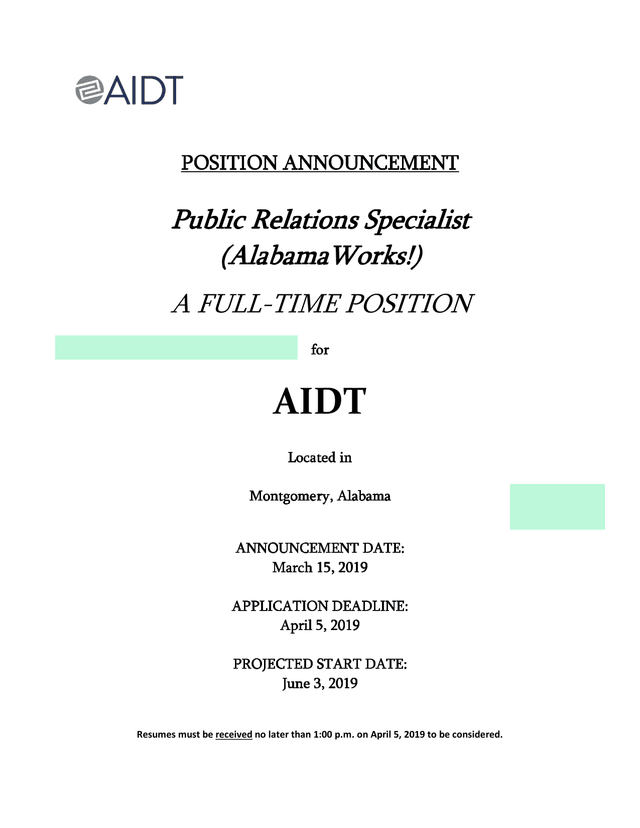 Public Relations Specialist Position Announcement screenshot