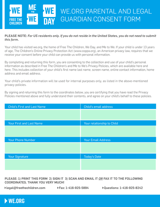 WE.ORG PARENTAL AND LEGAL GUARDIAN CONSENT FORM screenshot