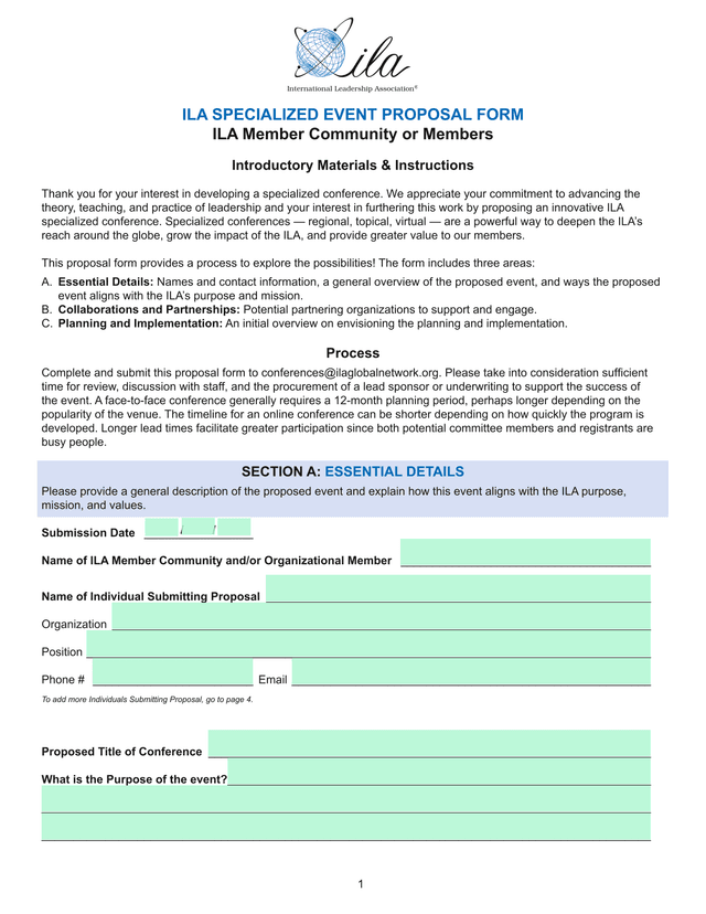 ILA Specialized Event Proposal Form screenshot