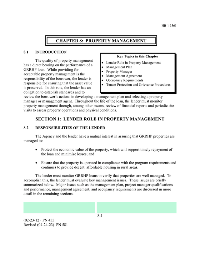 HB 1 3565 Chapter 8 Property Management screenshot