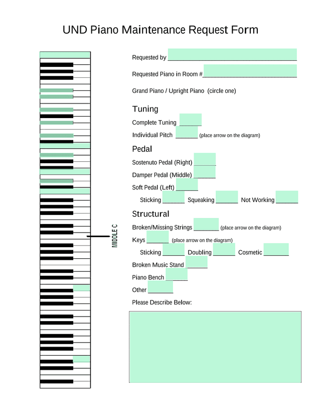 UND Piano Maintenance Request Form screenshot