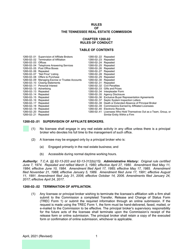 Rules Of The Tennessee Real Estate Commission screenshot