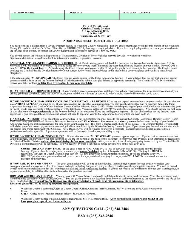 Information Sheet Forfeiture Violations screenshot