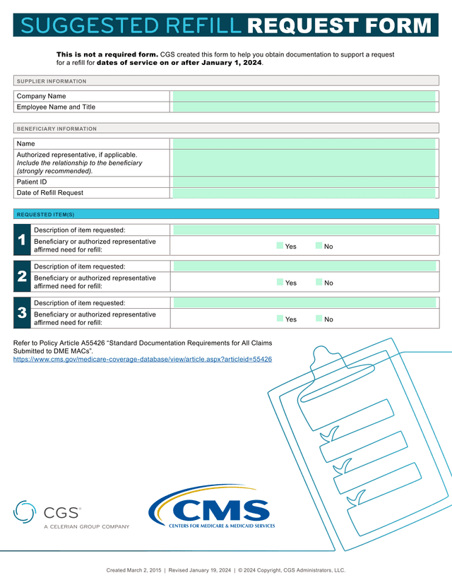 SUGGESTED REFILL REQUEST FORM screenshot