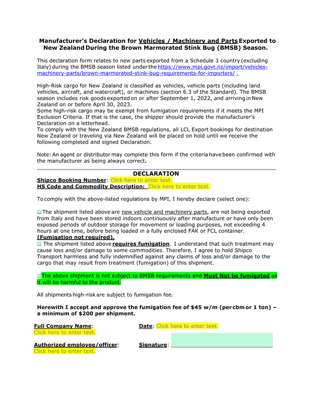 ManufacturerS Declaration For Vehicles  Machinery And Parts Exported To New Zealand During The Brown screenshot