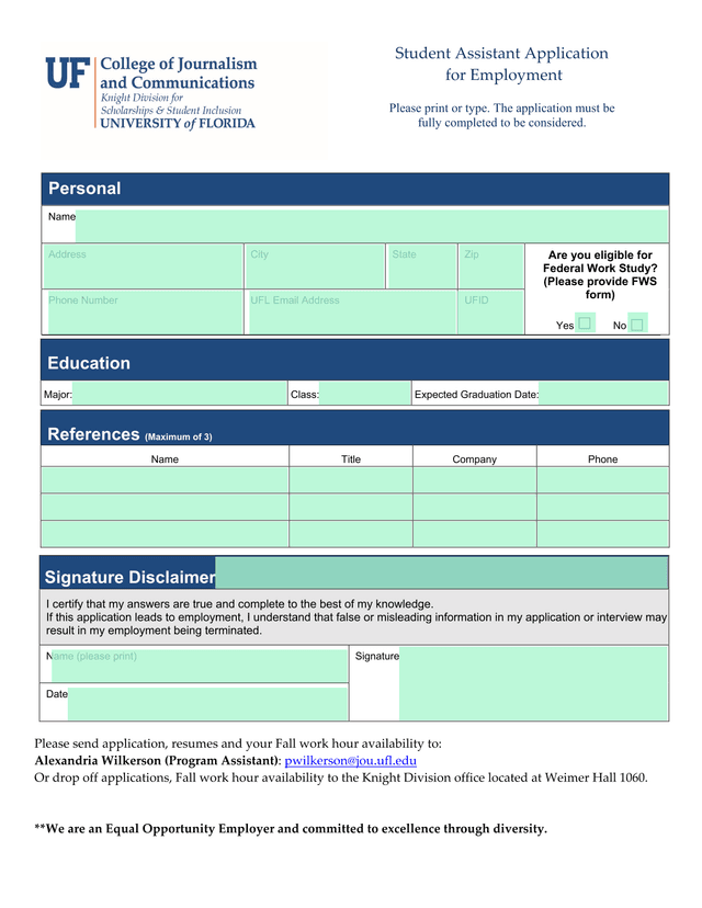 Student Assistant Application For Employment screenshot