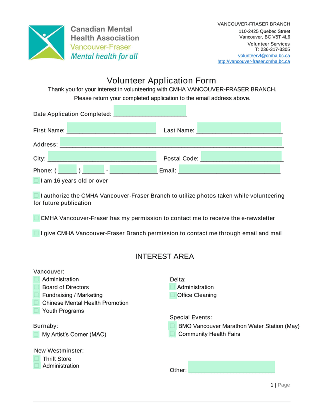 Volunteer Application Form screenshot